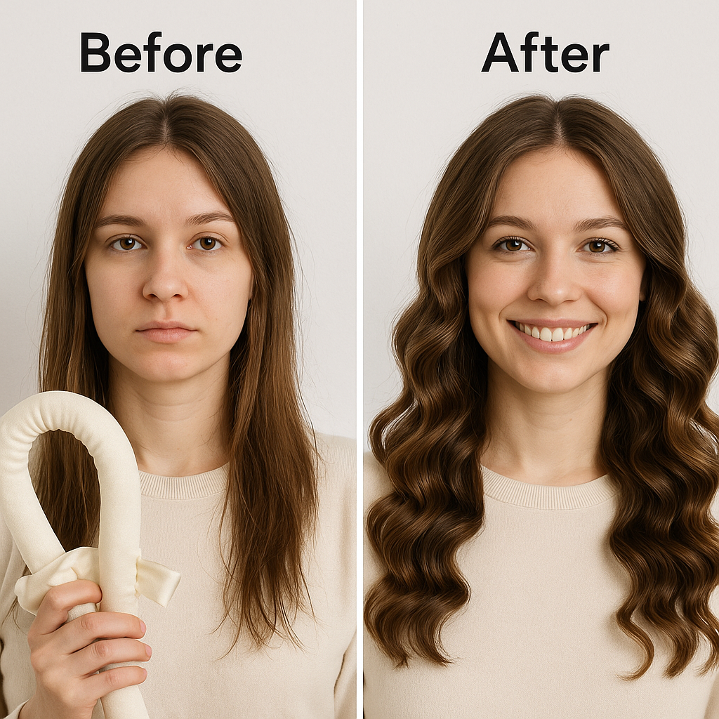 Silk Heatless Hair Curling Rod Set – No Heat Overnight Curls with Scrunchies
