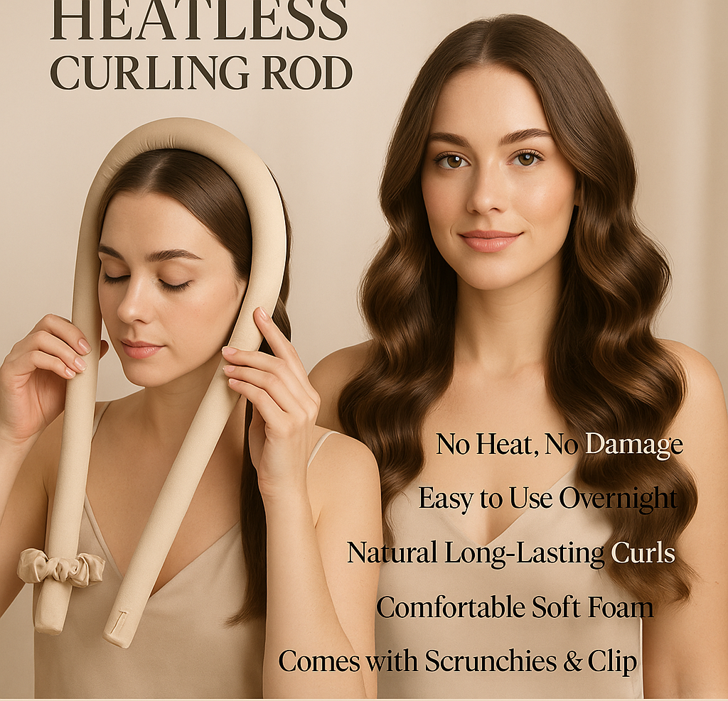 Silk Heatless Hair Curling Rod Set – No Heat Overnight Curls with Scrunchies