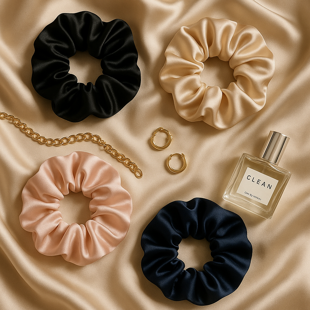 Luxury Silk Scrunchies Set of 6 – Soft Satin Hair Ties for Women & Girls – Anti Hair Breakage Hair Bands