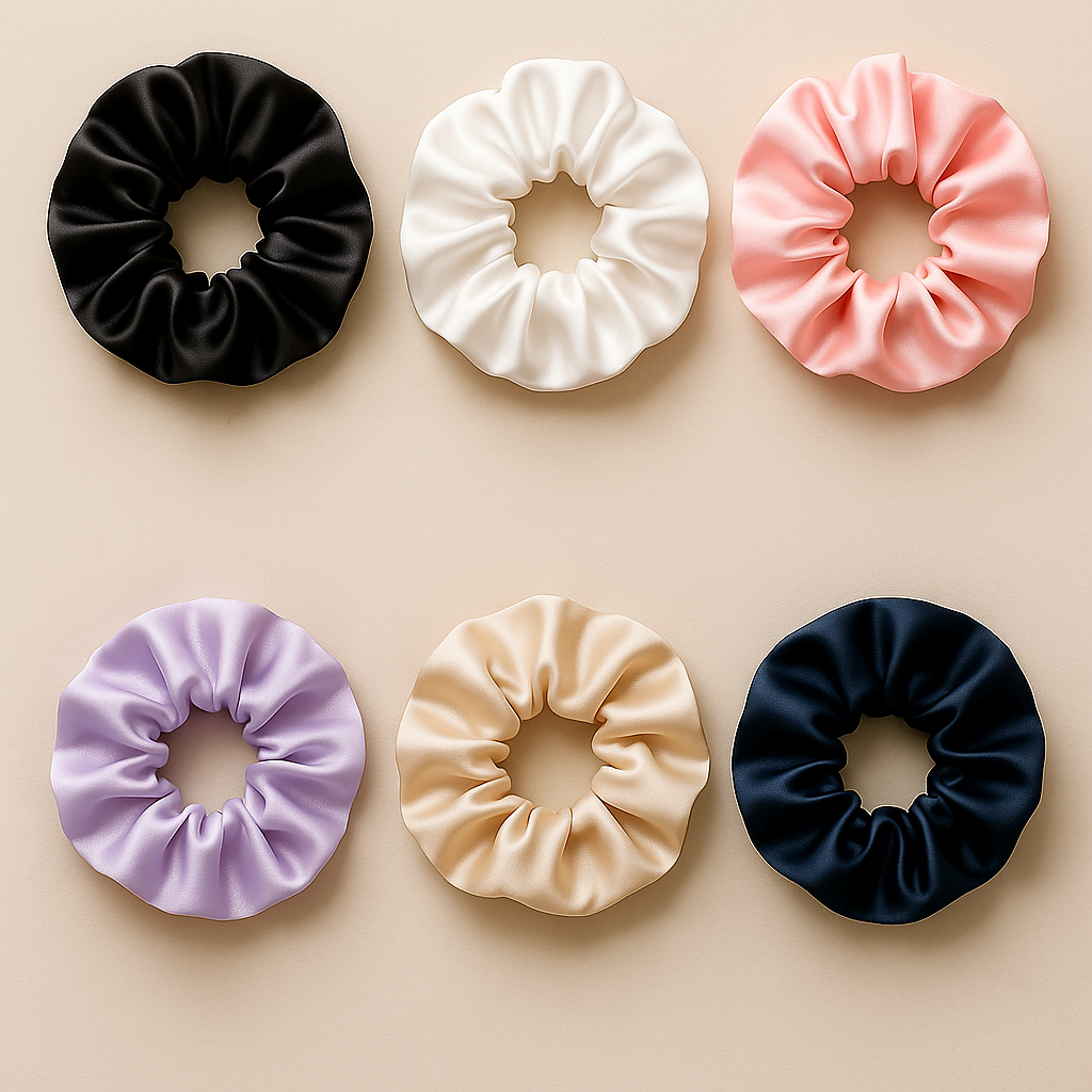 Luxury Silk Scrunchies Set of 6 – Soft Satin Hair Ties for Women & Girls – Anti Hair Breakage Hair Bands
