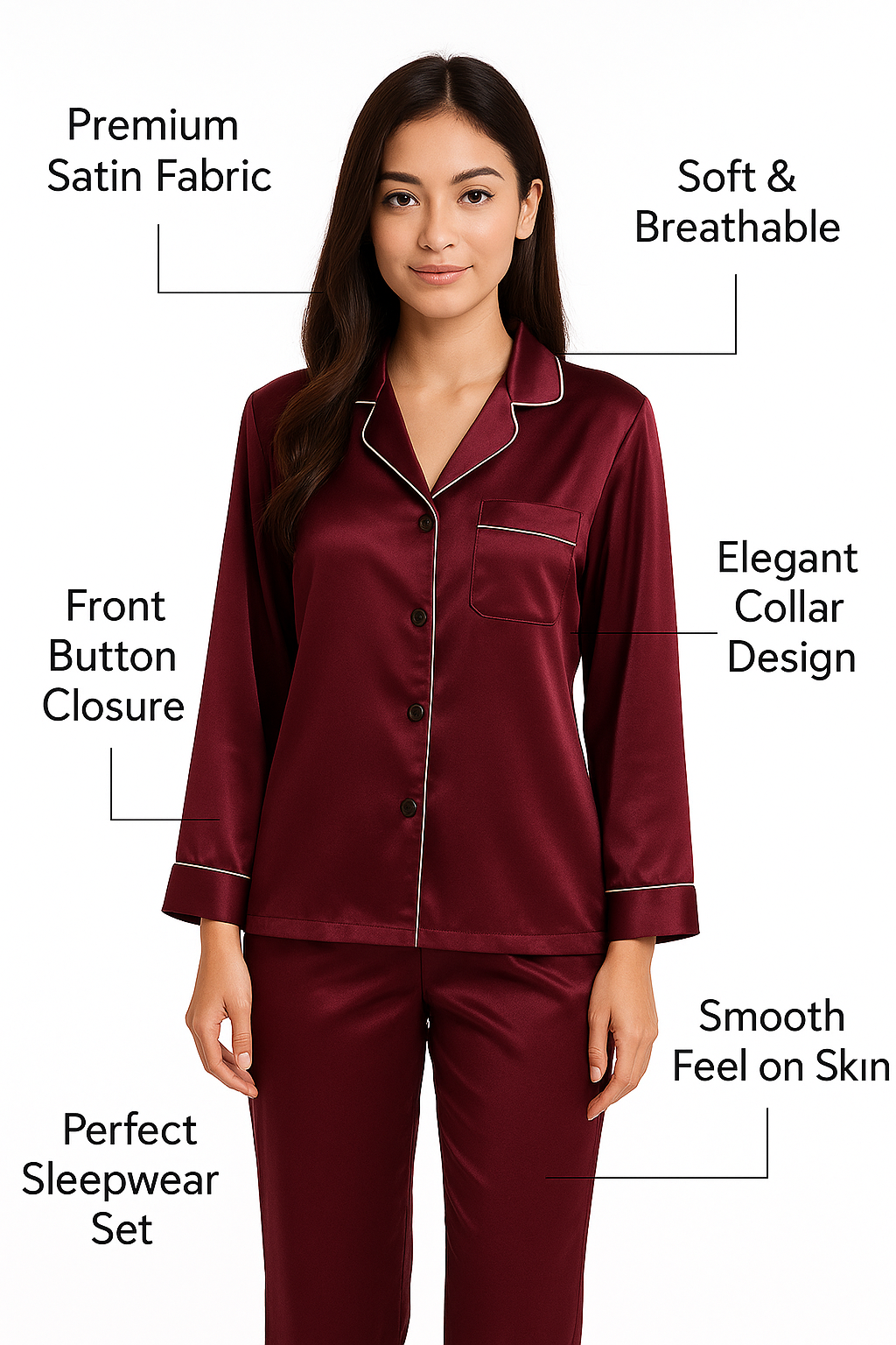 Luxury Satin Silk Pajama Set for Women – Soft Nightwear Sleepwear Set