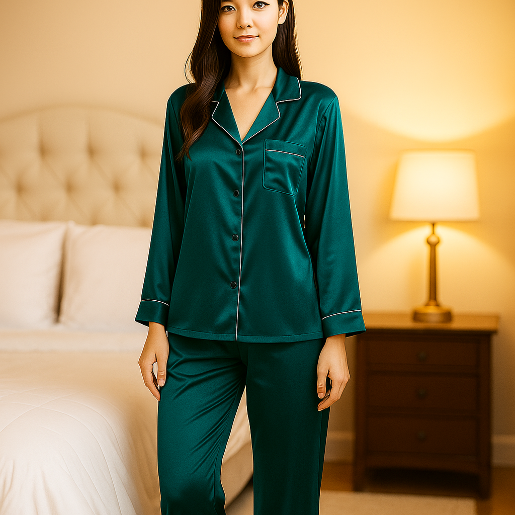 Luxury Satin Silk Pajama Set for Women – Soft Nightwear Sleepwear Set
