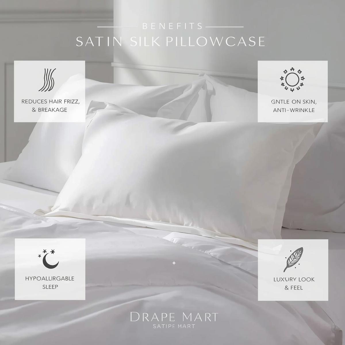 Premium Satin Silk Pillowcase - Soft & Smooth Hypoallergenic Pillow Cover, Envelope Closure