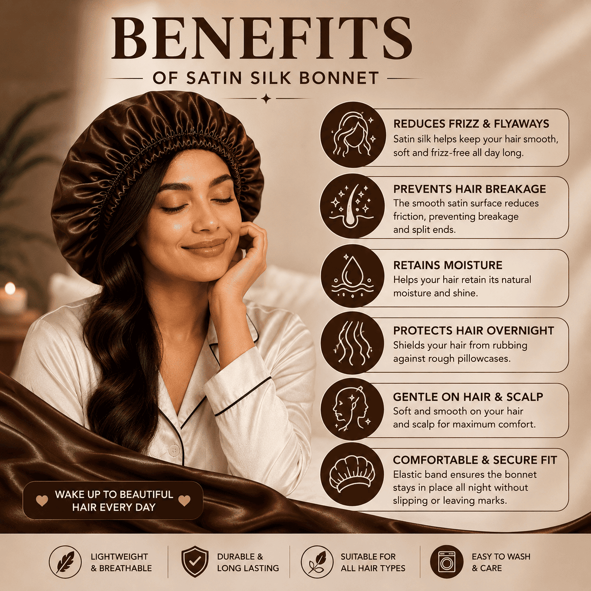 Premium Satin Sleep Bonnet for Hair Protection