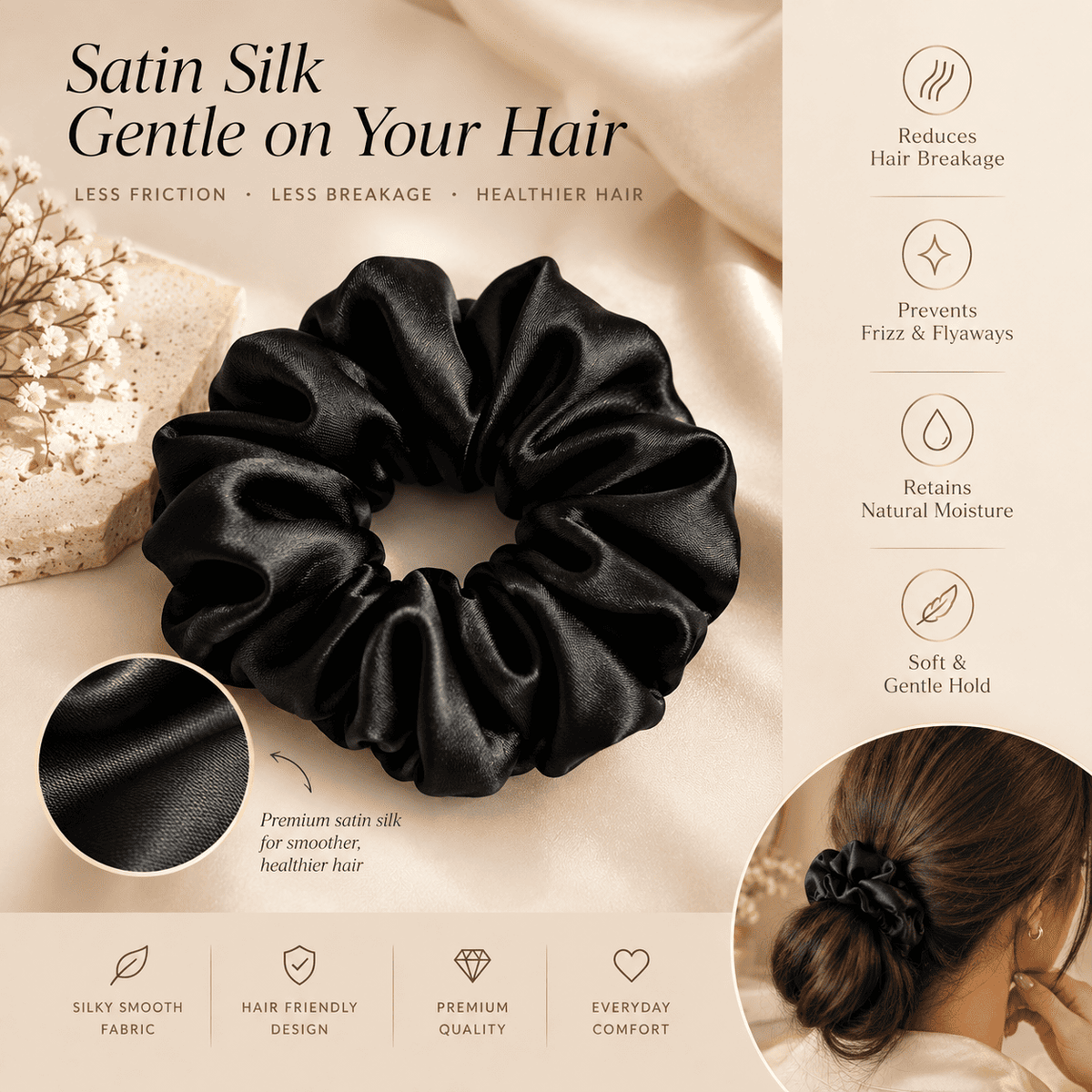 Satin Silk Scrunchies Soft Hair Ties for Everyday Hair Care
