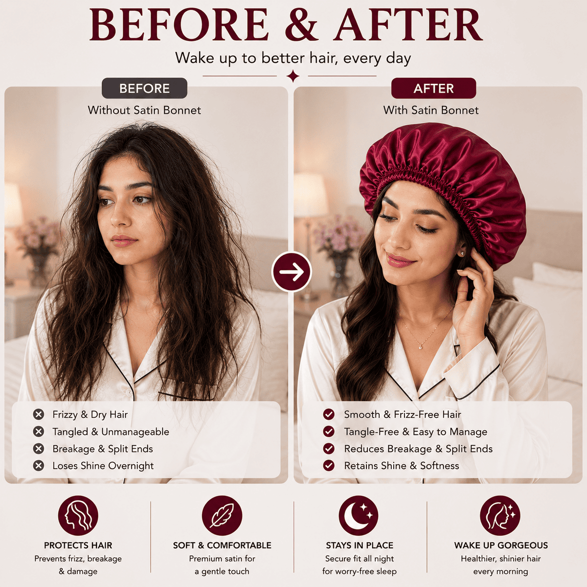 Premium Satin Sleep Bonnet for Hair Protection