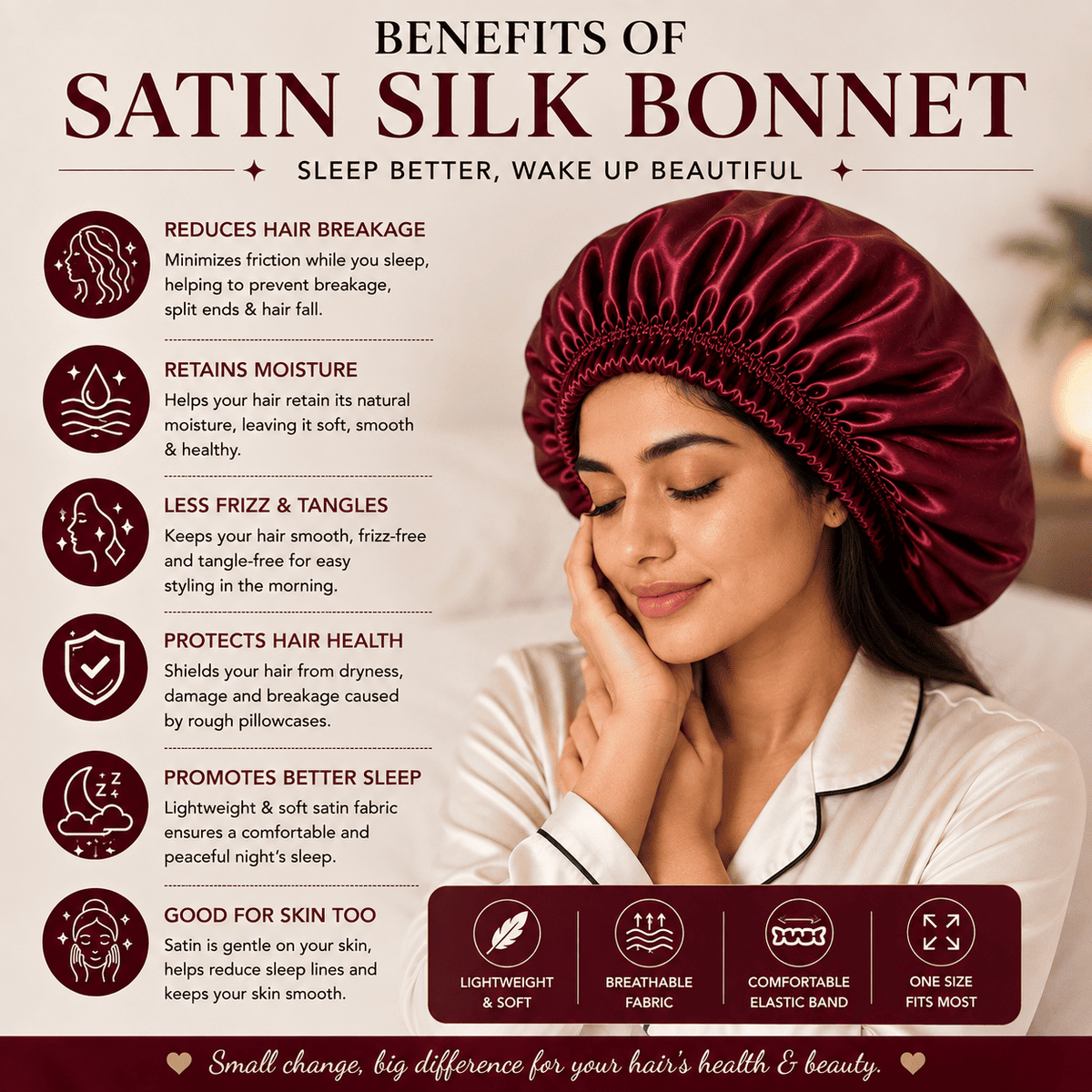 Premium Satin Sleep Bonnet for Hair Protection