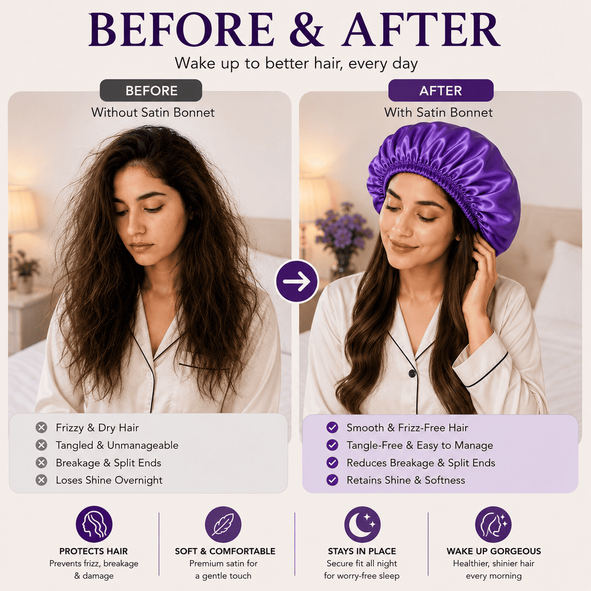 Premium Satin Sleep Bonnet for Hair Protection