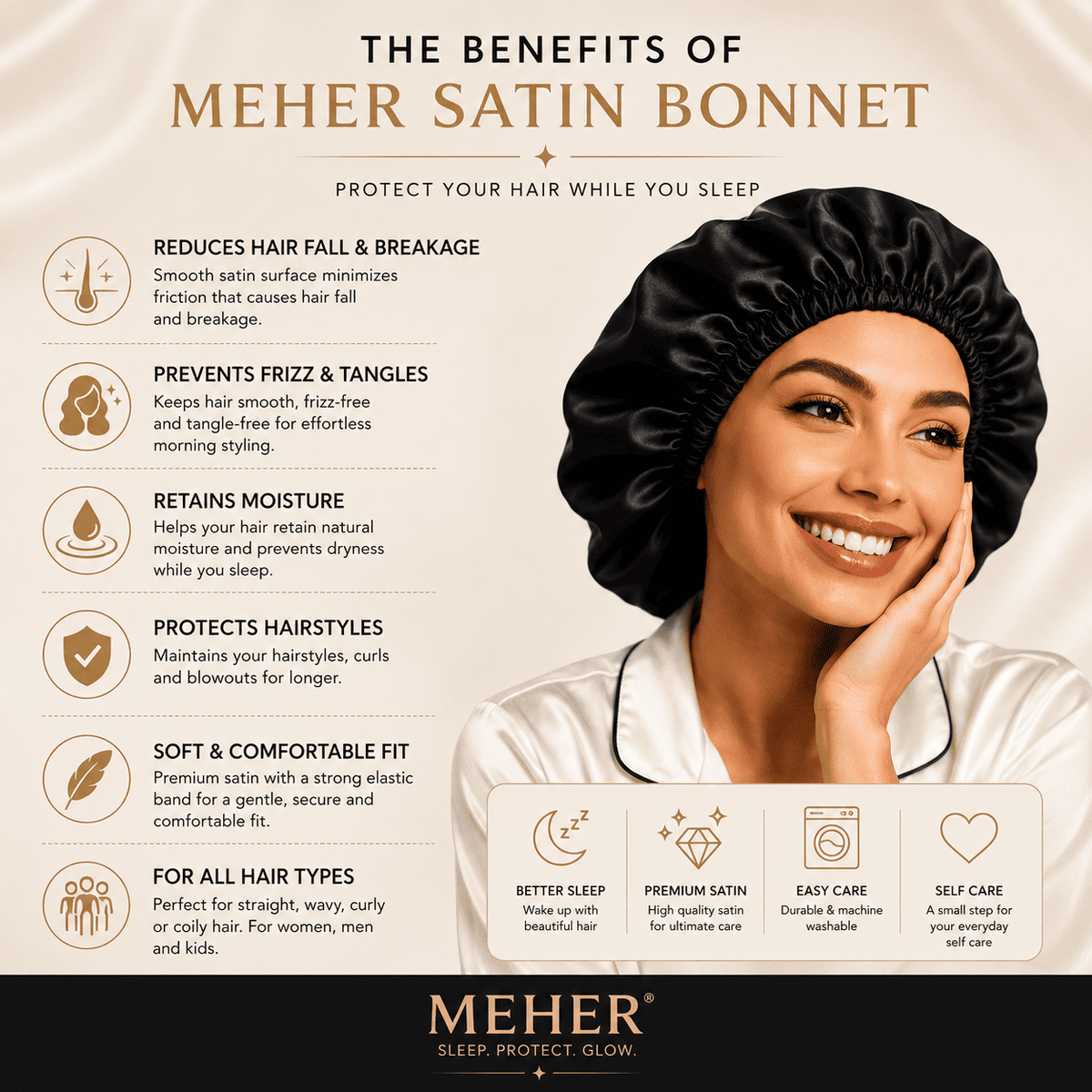 Premium Satin Sleep Bonnet for Hair Protection
