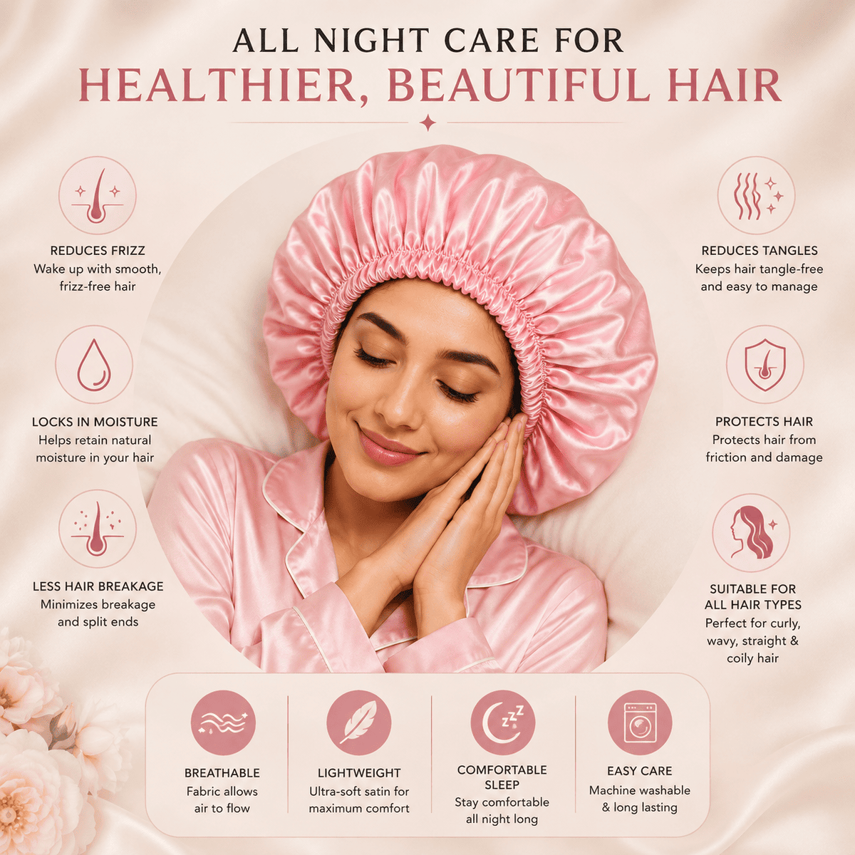 Premium Satin Sleep Bonnet for Hair Protection