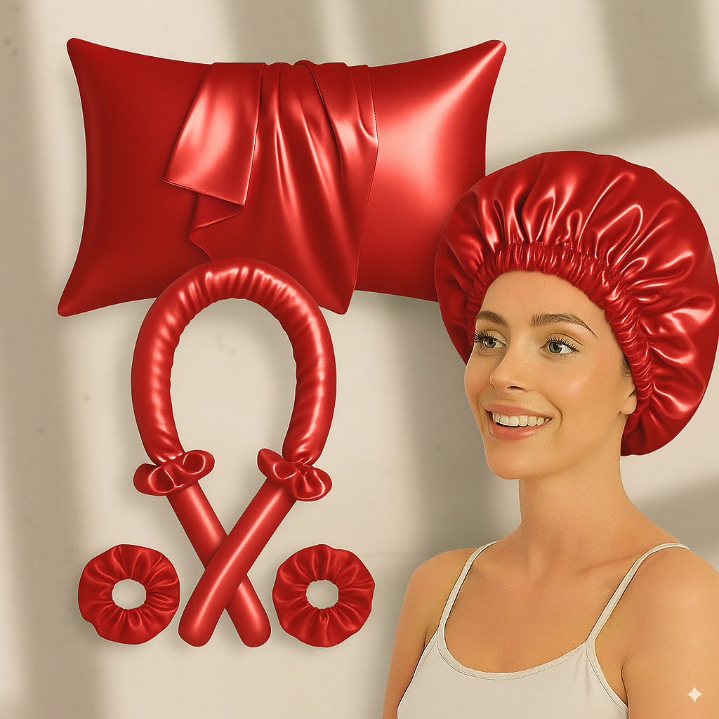 Luxury Satin Silk Hair Care Set -  Overnight No Heat Hair Curler Kit for Women