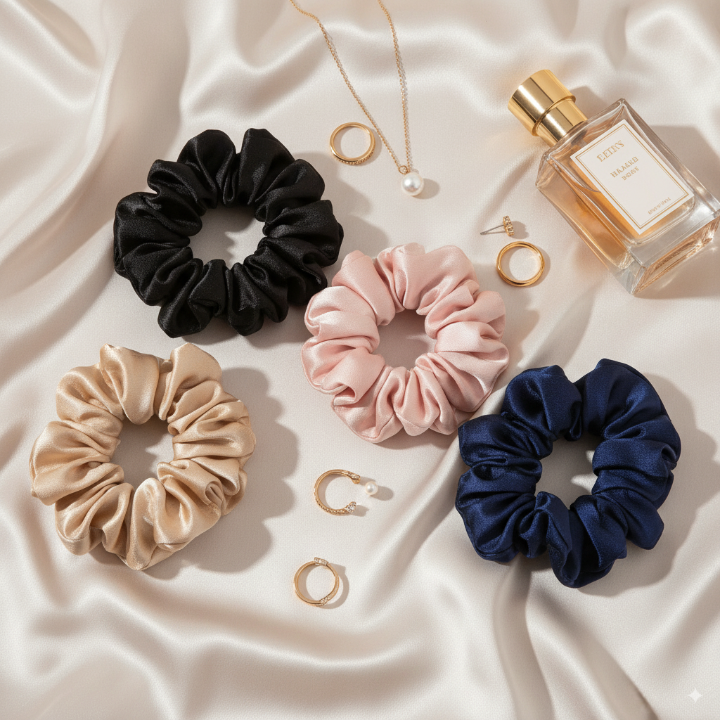 Luxury Silk Scrunchies Set of 6 – Soft Satin Hair Ties for Women & Girls – Anti Hair Breakage Hair Bands