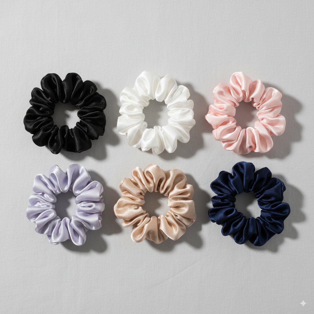 Luxury Silk Scrunchies Set of 6 – Soft Satin Hair Ties for Women & Girls – Anti Hair Breakage Hair Bands