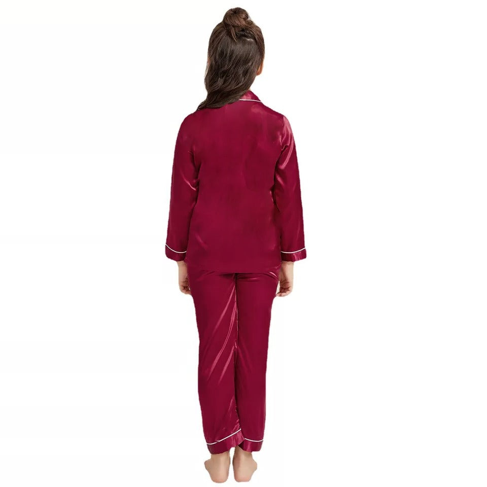 Satin Silk Pajama Set – Soft Button Down Night Suit for Kids