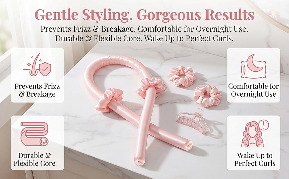 Luxury Satin Silk Hair Care Set -  Overnight No Heat Hair Curler Kit for Women